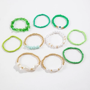 Ensemble de bracelets bohèmes faits main verts avec perles et breloques œil de démon