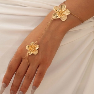 Golden Slave Bracelet Finger Ring Hand Chain For Women With Flower Butterfly Artificial Pearl Cross Charms Bohemian Jewelry