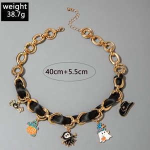 Halloween chunky gold chain necklace with black ribbon and spooky ghost charms