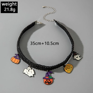 Detail of Halloween choker with ghost and pumpkin charms, 21.8g weight and 35cm length