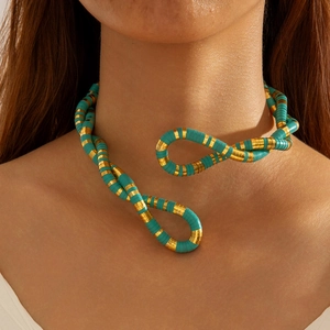 Bohemian gold and turquoise snake wrap necklace with metallic finish for women