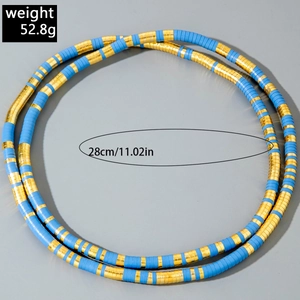 Detail of snake chain necklace with blue matte and gold metallic beads, weight 52.8g