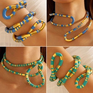 Flexible Snake Necklace Bracelet Iron Alloy Colored Disc Beads Wrap Choker Punk Hip Hop Bohemian Jewelry Women