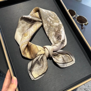 Vintage Mulberry Satin Square Scarf Elegant Retro Landscape Print Neck Wrap For Women Sun Protection Fashion Accessory