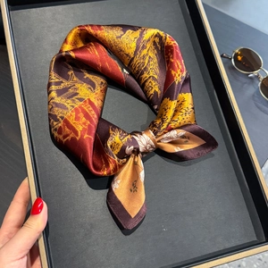 Mulberry Satin Square Scarf National Style Printed Retro Landscape Floral Satin Elegant Neck Kerchief For Women