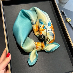 Mulberry Satin Square Scarf Elegant Floral Print Satin Satiny Neck Wrap For Women Fashion Office Lady