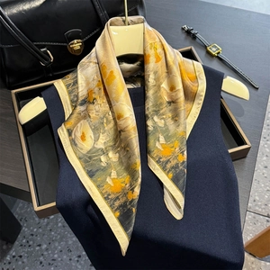 100% mulberry silk scarf with oil painting floral pattern and soft smooth texture