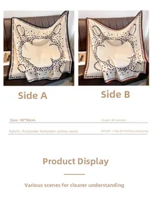 Detail of 90x90cm vintage scarf showing soft floral print and double-sided design