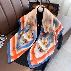 Floral Print Square Scarf Satin Like Satin Lightweight Large Shawl Color Block Elegant Fashion Accessory For Women