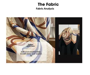 Detail of vintage square cotton linen scarf featuring elegant chain and strap pattern