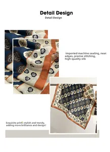 Vue détaillée du foulard en soie à fleurs de camélia et pois avec bords roulés orange