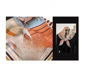 Close-up of printed horse pattern scarf texture and drape on a display mannequin