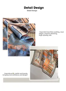 Detail of horse print silk scarf featuring machine-stitched edges and fine fabric texture
