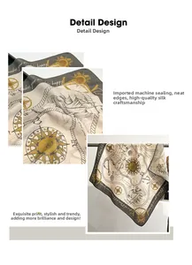 Detail of high-quality silk scarf with nautical print and machine-stitched edges