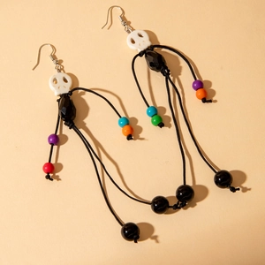 Skull tassel beaded drop earrings with colorful acrylic beads for Halloween boho style