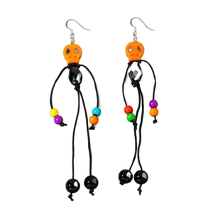 Halloween tassel skull drop earrings with colorful beads and long woven body