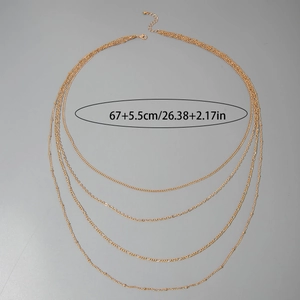 Detailed view of layered gold chain necklace featuring lobster clasp and size dimensions