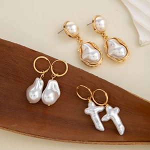 Artificial Baroque Pearl Drop Earrings Alloy Gold Plated Irregular Geometric Vintage Style For Women Sweet Elegant Accessories