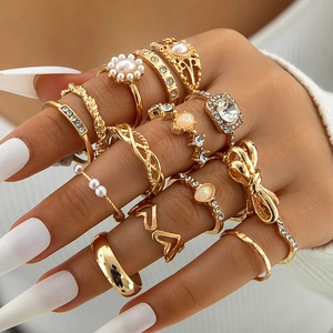 Anillos Bohemios Aleación Dorada Perla Artificial Imitación Estrás Mariposa Corazón Geométrico Vintage Joyería De Moda Para Mujeres