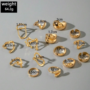 14-piece set of chunky gold lava-style rings with irregular wave and minimalist designs
