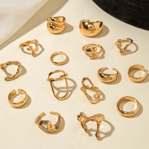 14-piece gold lava irregular liquid metal ring set with minimalist drip style