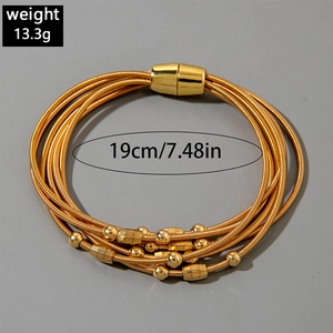 Détail du bracelet en fil doré multicouche avec fermoir magnétique poids 13,3g long 19cm