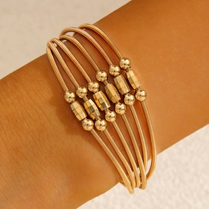 Bracelet Enveloppant Multicouche Bobine En Métal Doré Avec Fermoir Magnétique Perles Géométriques Empilables Pour Femmes