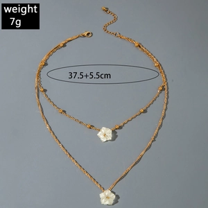 Gold double-layer chain necklace detail with weight 7g and length 37.5+5.5cm