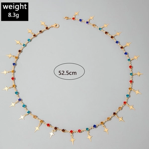 Detail of colorful crystal star necklace showing dimensions 52.5cm and weight 8.3g
