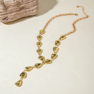 Gold baroque irregular pebble pendant necklace with hammer textured surface for women