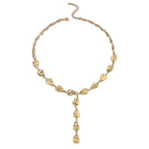 Irregular Baroque golden Y-shaped necklace with liquid metal style droplet pendants