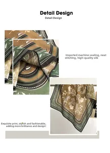 Close-up of premium silk scarf featuring detailed machine-stitched edges and paisley patterns
