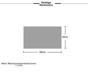 Detailed packaging dimensions for beige plaid scarf showing 53cm x 34cm size specifications