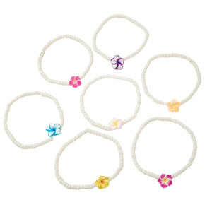 Set of 7 bohemian beaded anklets with colorful plumeria flower charms for summer