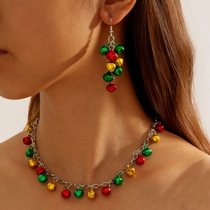 Bijoux De Noël Festifs En Alliage Collier Et Boucles D'oreilles Avec Cloches En Métal Colorées Père Noël Flocon De Neige