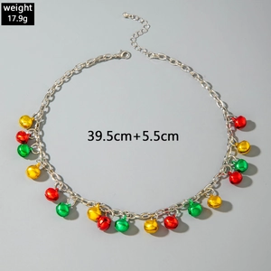 Collier en argent avec cloches de Noël rouges, vertes et jaunes, détail de 39,5 cm