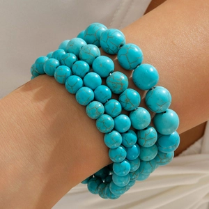 Vintage Turquoise Beaded Bracelets Bohemian Ethnic Stacked Round Beads Elastic Fashion Jewelry Unisex