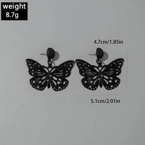 Detailed dimensions of dark gothic butterfly earrings with hollowed-out metal design