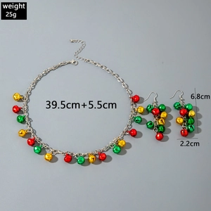 Parure de bijoux de Noël avec collier et boucles d'oreilles à cloches rouges vert et or