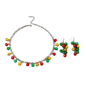 Parure de bijoux de Noël avec collier et boucles d'oreilles aux cloches colorées