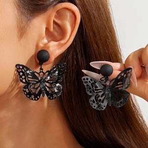Butterfly Hollow Stud Earrings Alloy Faux Artificial Pearl Rhinestone Gradient Dark Style Sweet Cool Jewelry Accessories Women