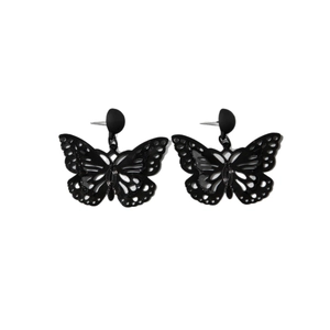 Gothic hollow butterfly stud earrings in black finish with minimalist 3D design