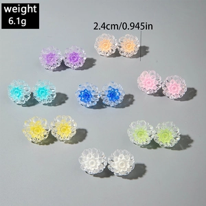 Macro view of 2.4cm colorful daisy flower stud earrings set with crystal resin texture