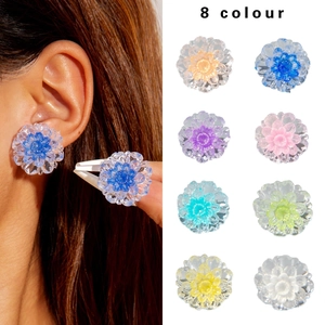 3D Flower Stud Earrings And Necklace Resin Acrylic Gradient Candy Color Sweet Glitter Floral Jewelry For Women Accessory