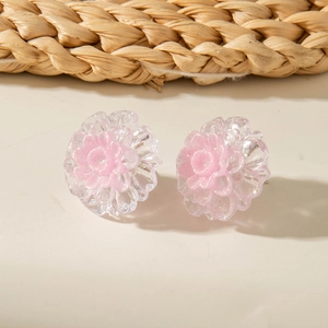 Elegant 3D resin flower stud earrings with shimmering pink centers and clear petals