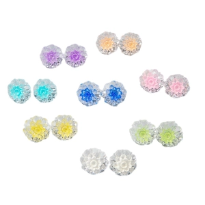Colorful resin flower earrings set in eight vibrant candy colors with faceted petals