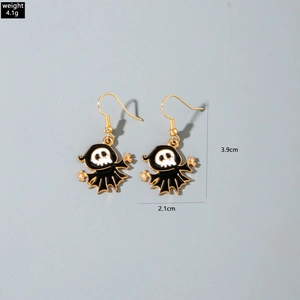 Detail of Halloween ghost earrings with dimensions 3.9cm by 2.1cm and gold-tone hooks