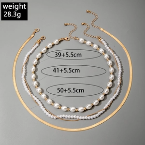 Especificaciones de peso y tamaño para el conjunto de collares de perlas multicapa oro