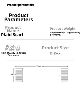Detailed size and weight specs for the red plaid cashmere imitation winter scarf