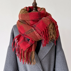 Retro Plaid Scarf Imitation Cashmere Thickened Warm Long Tassel Neckerchief Autumn Winter Versatile Fashion For Women